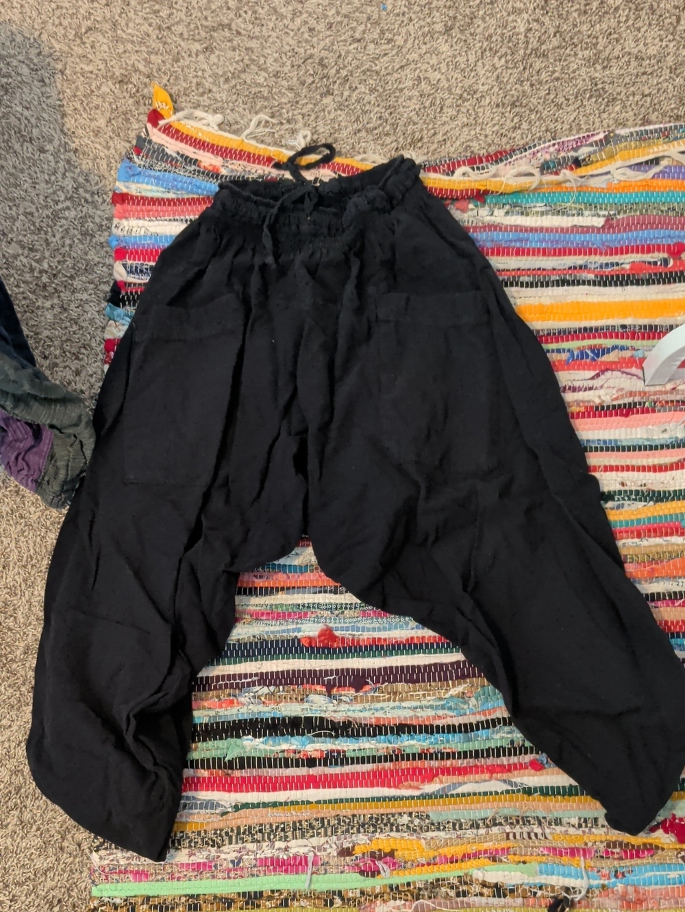 Cotton Black Harem Pants with Elastic Waist